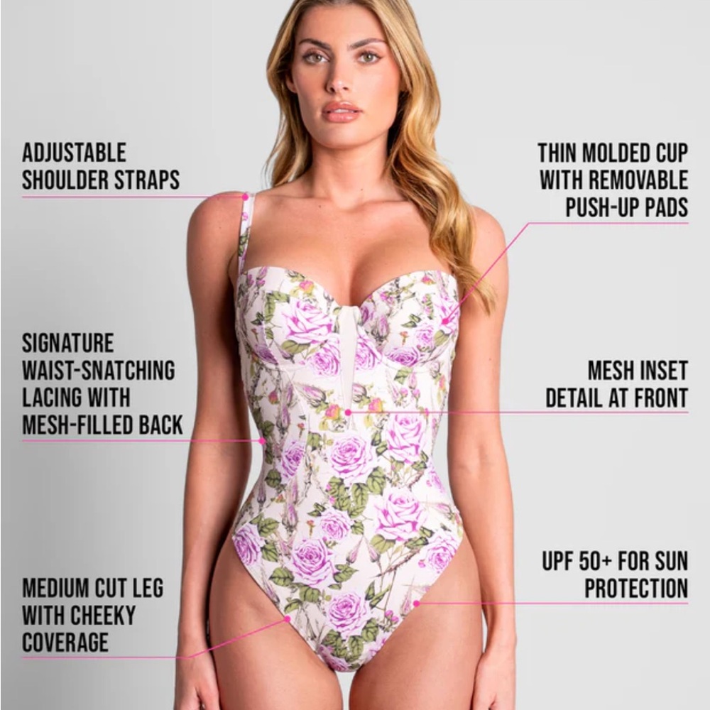 Solid MAGENTA (not floral print) One-Piece Swimsuit with Molded Cups